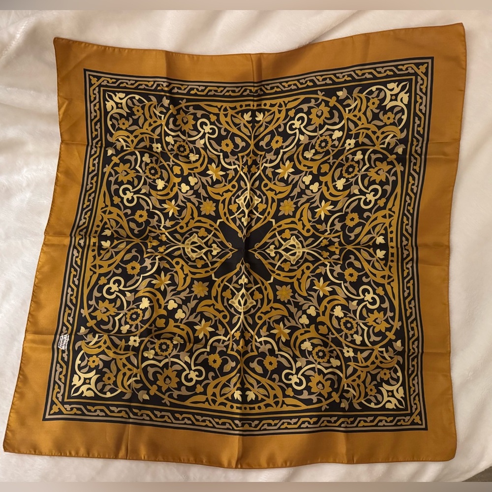 Liberty of London Silk Vintage 1980s Scarf in Mustard and Black 27” Square
